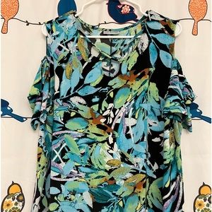 Tropical print (greens) open shoulder Tee / Catherines brand 1XWP - PETITE